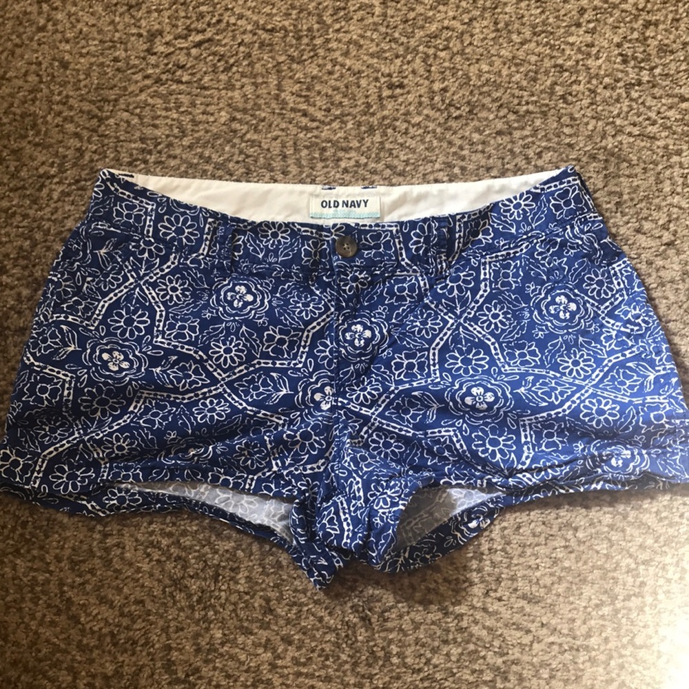 Blue & White Floral Print Shorts